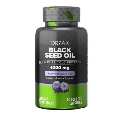 ORZAX Black Seed Oil Cold Pressed 100% Pure | Non-GMO - Rich in Omega 3 6 9 &amp; Thymoquinone | Black Cumin Nigella Sativa Oil for Immune Support, Hair, Skin, Face (1000 mg - 90 Softgel Capsules)