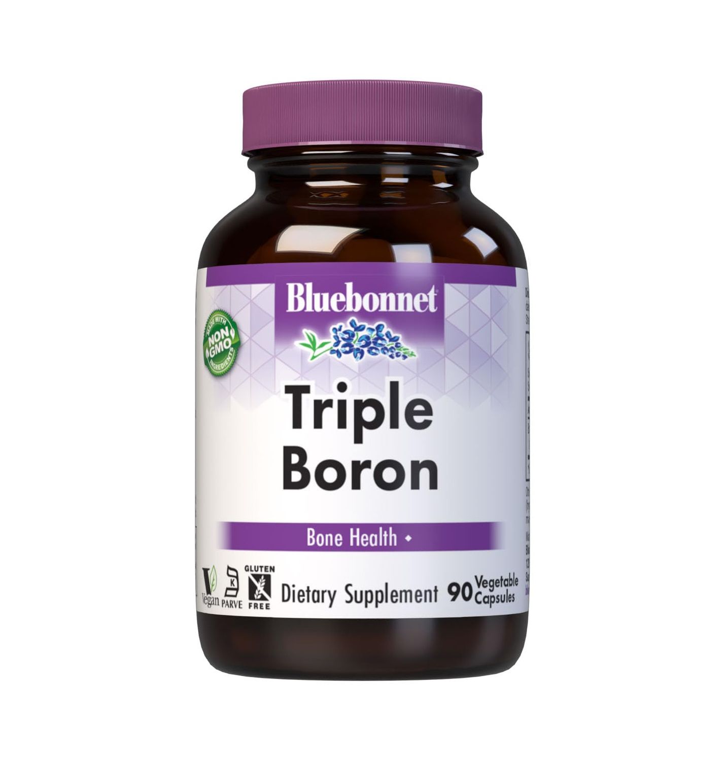 BlueBonnet Triple Boron Vegetarian Capsules 3 mg, White, 90 Count