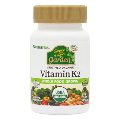 Natures Plus Source of Life Garden Vitamin K2-60 Vegan Capsules, Pack of 2 - Bone Support - Certified Organic, Non-GMO, Gluten Free - 120 Total Servings