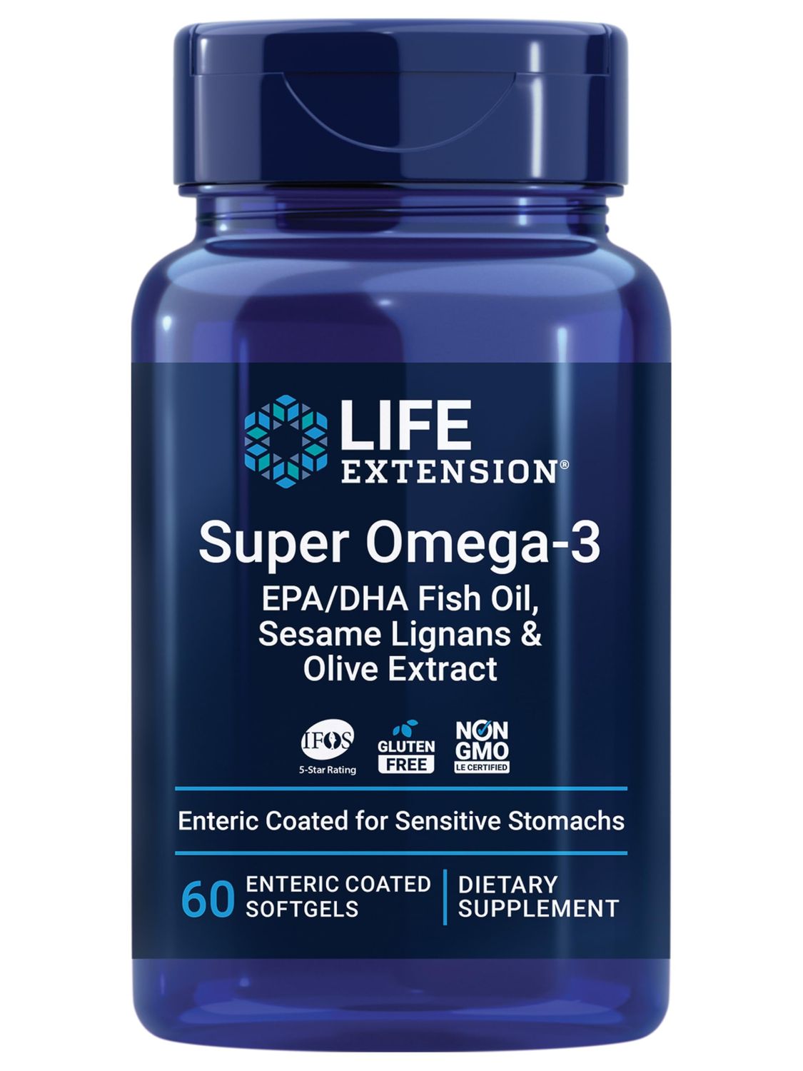 Life Extension Super Omega-3 EPA/DHA Fish Oil, Sesame Lignans &amp; Olive Extract - Heart Health, Brain Health, Inflammation Health Support, Gluten-Free, Enteric-Coated, Non-GMO, 60 Softgels