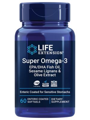 Life Extension Super Omega-3 EPA/DHA Fish Oil, Sesame Lignans &amp; Olive Extract - Heart Health, Brain Health, Inflammation Health Support, Gluten-Free, Enteric-Coated, Non-GMO, 60 Softgels