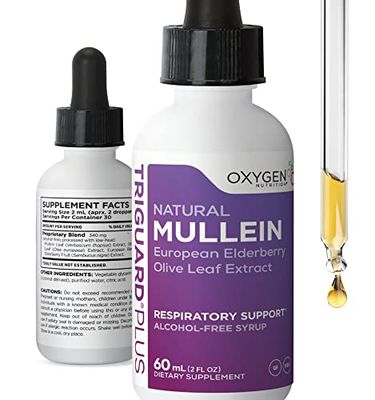 TriGuard MULLEIN Plus - Mullein Leaf Extract, Elderberry Extract &amp; Olive Leaf Extract 2 fl oz | Supports Healthy Respiratory Function &amp; Immune System | Alcohol-Free, Non-GMO, Tastes Great, Made in USA