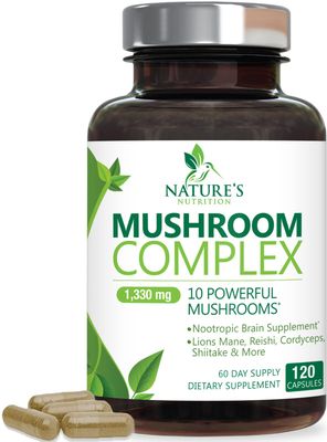 Mushroom Supplement 10-in-1 Mushroom Complex - Lions Mane Supplement Capsules Nootropic Brain Supplements for Memory and Focus - Turkey Tail, Reishi, Chaga &amp; Cordyceps Mushroom Capsules - 120 Capsules