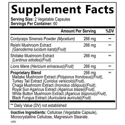 Mushroom Supplement 10-in-1 Mushroom Complex - Lions Mane Supplement Capsules Nootropic Brain Supplements for Memory and Focus - Turkey Tail, Reishi, Chaga & Cordyceps Mushroom Capsules - 120 Capsules