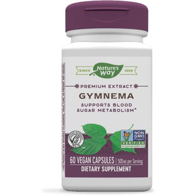 Nature&#39;s Way Gymnema Premium Extract, Supports Carbohydrate Metabolism*, 500 mg per Serving, Non-GMO Project Verified, 60 Vegan Capsules (Packaging May Vary)