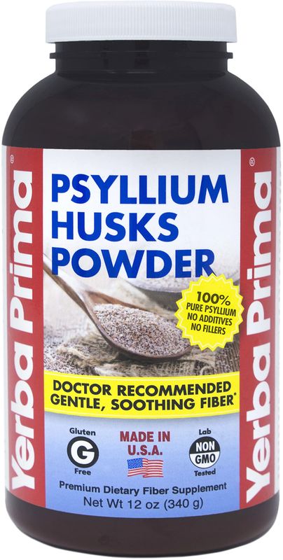 Yerba Prima Psyllium Husks Powder 12 oz - Natural Fiber Supplement - Colon Cleanser - Gut Health - Vegan, Non-GMO, Gluten-Free (New Label - Packaging May Vary)