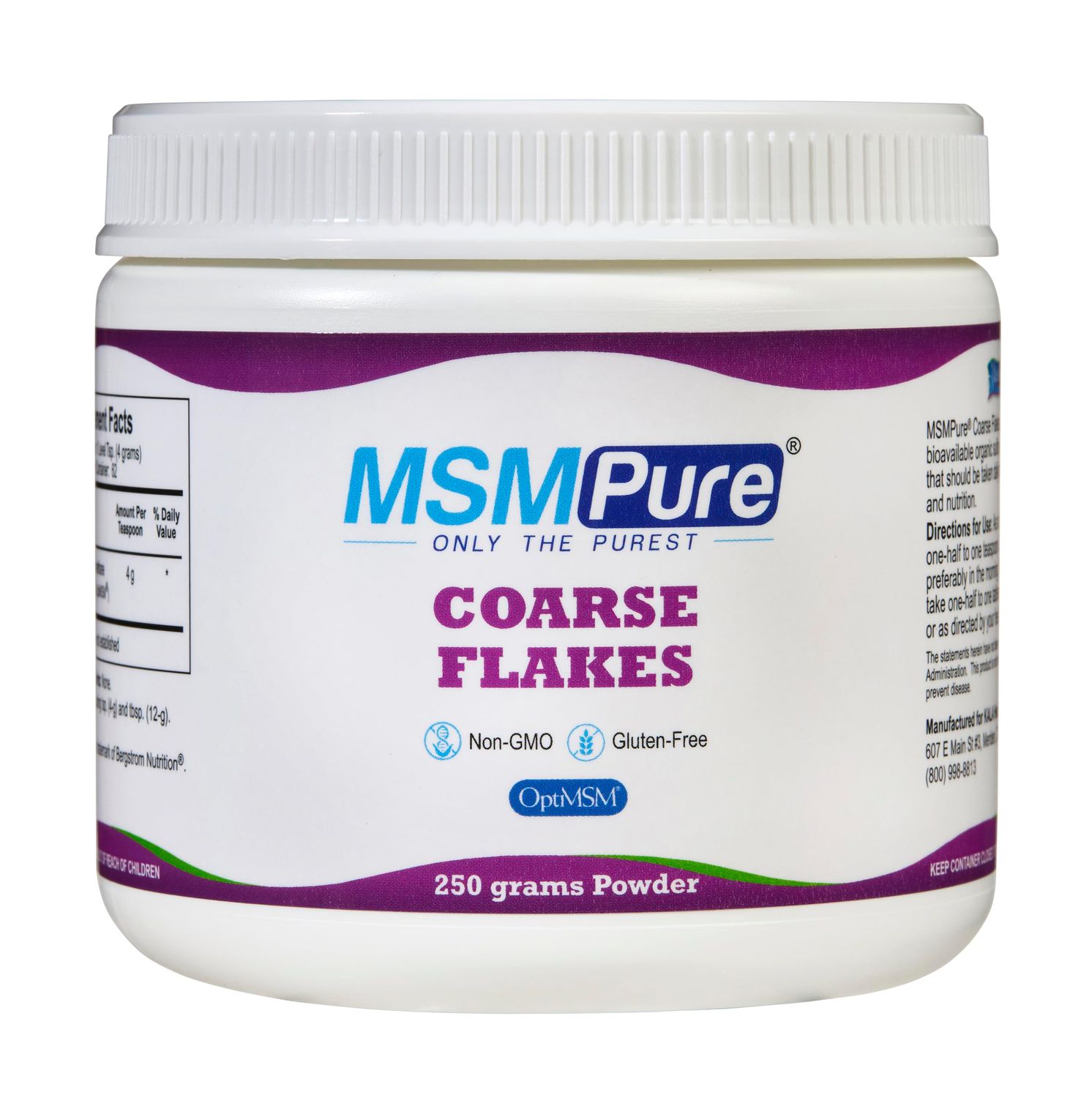KALA HEALTH MSMPure Coarse MSM Powder Flakes - Organic Sulfur for Joint Flexibility, Skin Appearance, and Hair &amp; Nail Support - 8.8 oz, USA Made, Distilled Crystals