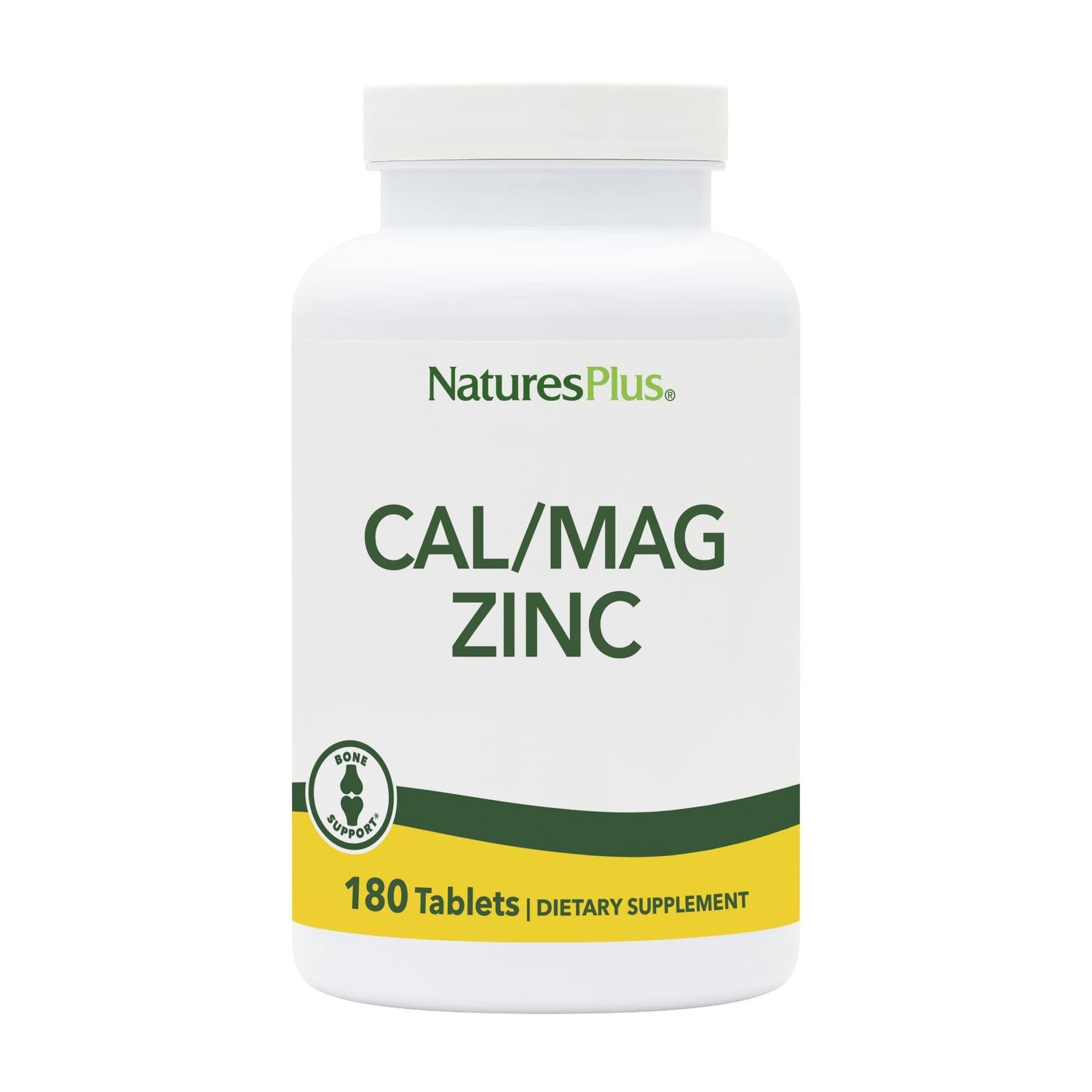 NaturesPlus Cal/Mag/Zinc - 1,000 mg Calcium, 500 mg Magnesium, 75 mg Zinc - 180 Vegetarian Tablets - Multi Mineral Supplement, Supports Bone, Heart &amp; Immune Health - Gluten-Free - 45 Servings