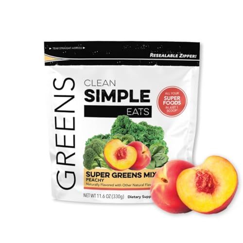 Clean Simple Eats Peachy Greens Juice &amp; Smoothie Mix, Gluten Free, With Chlorella &amp; Spirulina Superfoods (30 Servings)