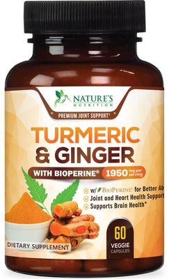 Turmeric Curcumin Supplement 1950mg with Organic Turmeric &amp; Ginger, 95% Curcuminoids, BioPerine Black Pepper for Best Absorption, Nature&#39;s Vegan Joint Support, Non-GMO, Bottled in USA - 60 Capsules
