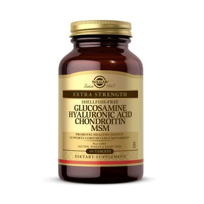 Solgar Glucosamine Hyaluronic Acid Chondroitin MSM (Shellfish-Free), 60 Tablets - Joint Support &amp; Comfort - Supports Active Lifestyles - Non-GMO, Gluten Free, Dairy Free - 20 Servings