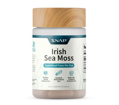 Irish Sea Moss Capsules w/Bladderwrack, Burdock Root &amp; Iodine Energy Support - Seamoss Supplement to Elevate Mood, Strengthen Immunity &amp; Digestion, Renew Skin Tone - Seamoss Pills (60 Capsules)