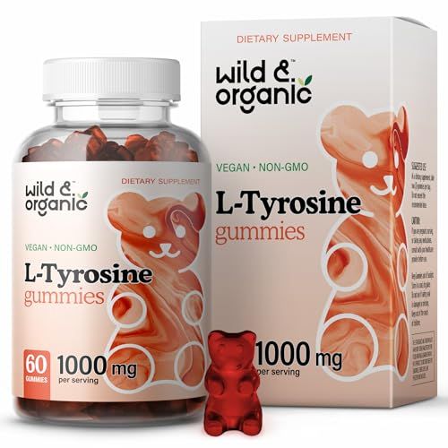 Wild &amp; Organic L Tyrosine 1000mg Gummies - Brain Supplements for Focus w/L-Tyrosine 1000mg - L Tyrosine Supplement for Mood Support - Focus Gummies w/L Tyrosine Powder - 60 L Tyrosine Gummies