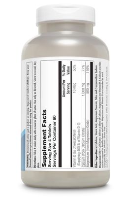 KAL Cal-Citrate+, Calcium Citrate Plus Vitamin D-3 and 500 mg of Magnesium, Healthy Bones and Teeth Support, Gluten Free and Lab Verified for Quality, 60 Servings, 240 Tablets