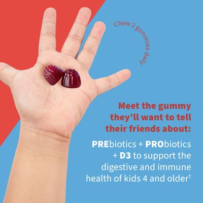 Garden of Life Dr Formulated 5 Billion CFU Prebiotic Fiber, Probiotic and Vitamin D3 Gummies for Kids Digestive &amp; Immune Health - Gluten Free, Non GMO, No Added Sugars, Strawberry Flavor, 60 Gummies