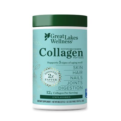 Great Lakes Wellness Sustainable Marine Collagen Peptides for Skin, Hair, Nails, Joints &amp; Digestion - Unflavored - Quick Dissolve Hydrolyzed, Wild Caught, MSC Certified, Non-GMO, Keto, Kosher - 8 oz