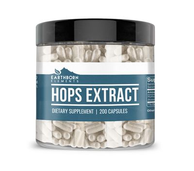 Earthborn Elements Hops Extract, 200 Capsules, Pure &amp; Undiluted, No Additives