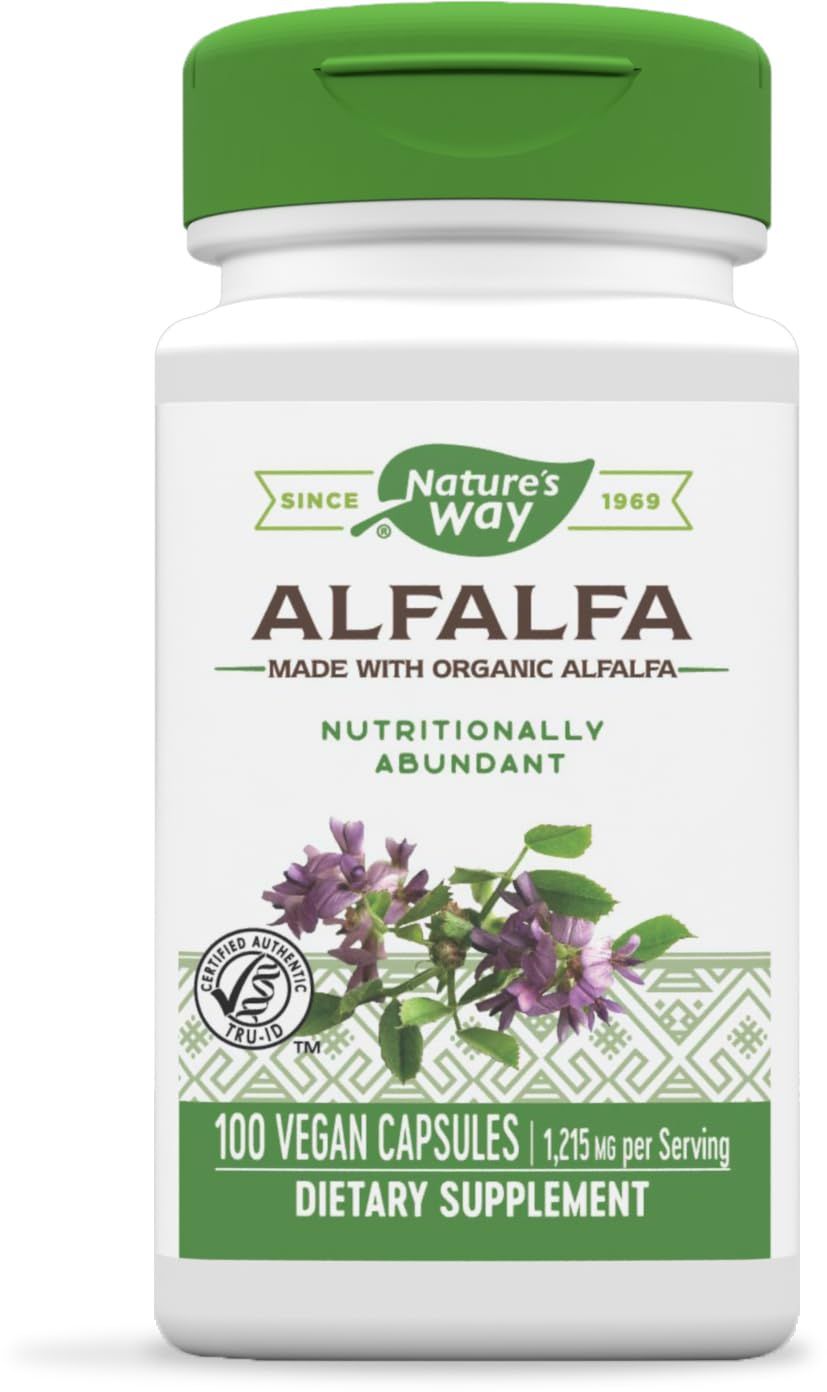 Nature&#39;s Way Alfalfa - 1,215 mg per 3-capsule serving - Alfalfa Herbal Capsule - Gluten Free - 100 Vegan Capsules
