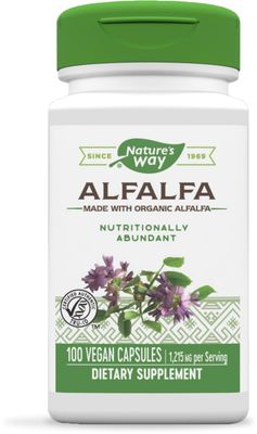 Nature&#39;s Way Alfalfa - 1,215 mg per 3-capsule serving - Alfalfa Herbal Capsule - Gluten Free - 100 Vegan Capsules