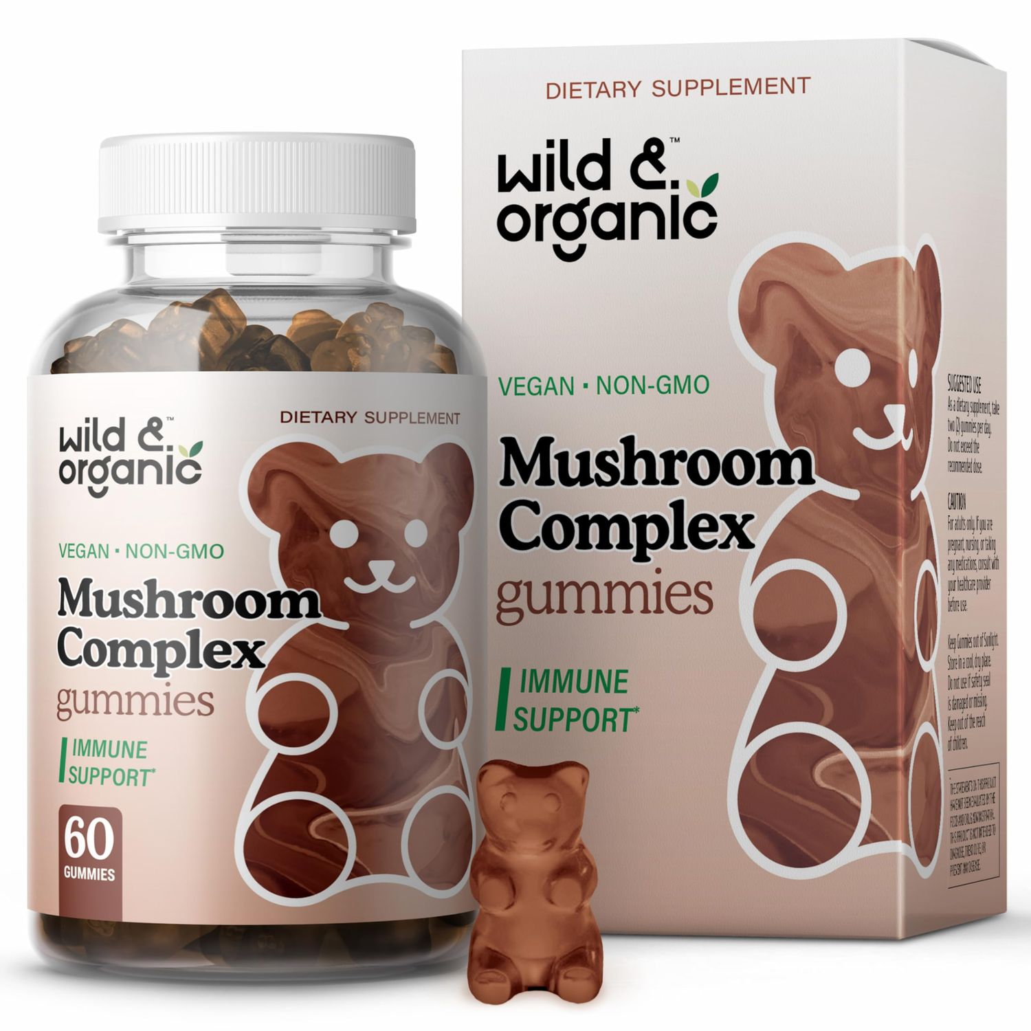 Wild &amp; Organic Mushroom Gummies - Lion&#39;s Mane, Cordyceps, Turkey Tail, Reishi, Chaga, Maitake - 10 Mushroom Complex - Mushroom Supplement Gummies for Immune &amp; Brain Support - 60 Count