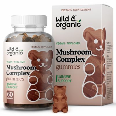 Wild &amp; Organic Mushroom Gummies - Lion&#39;s Mane, Cordyceps, Turkey Tail, Reishi, Chaga, Maitake - 10 Mushroom Complex - Mushroom Supplement Gummies for Immune &amp; Brain Support - 60 Count
