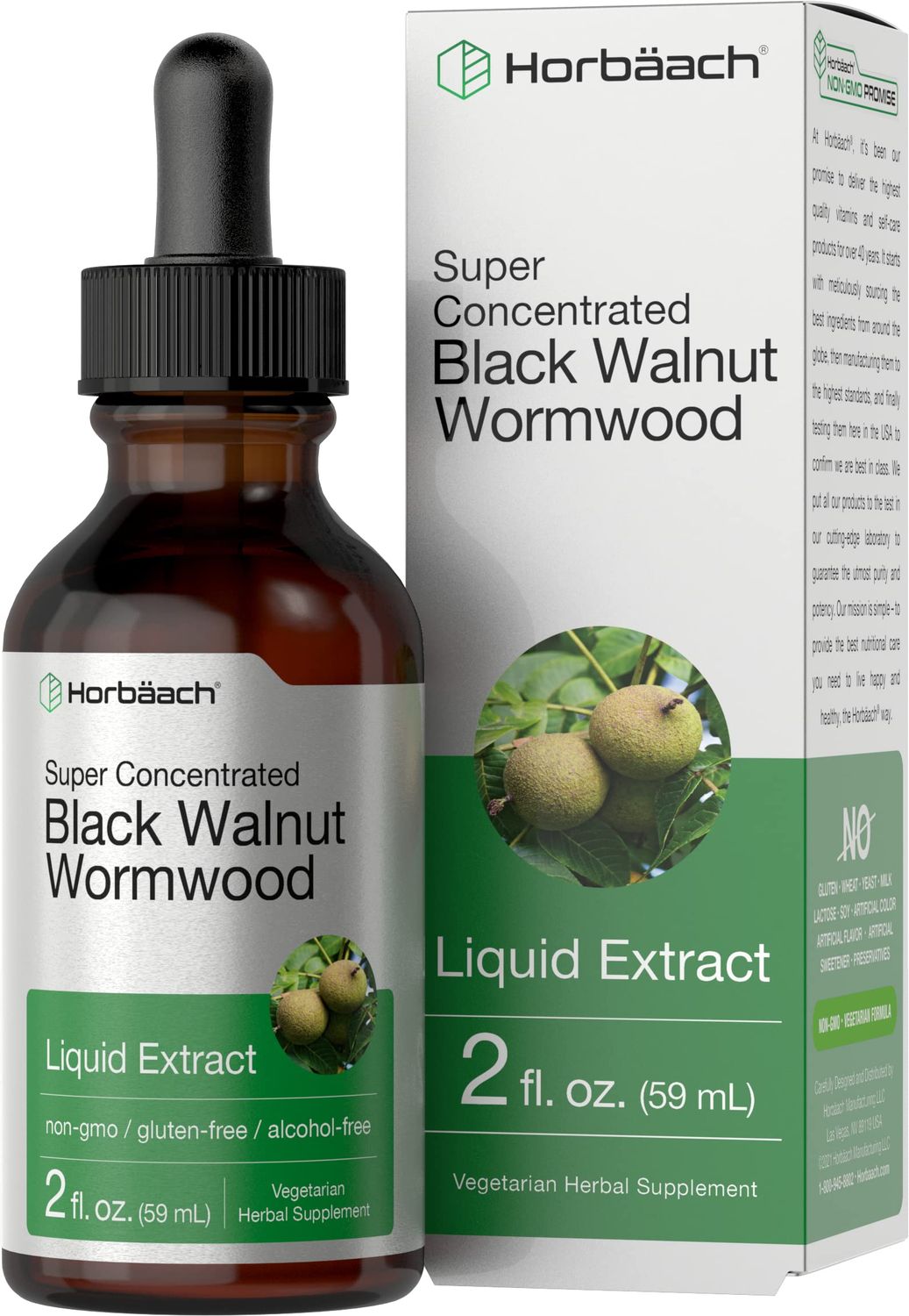 Horbach Black Walnut Wormwood Liquid Extract | 2 fl oz | Alcohol Free Tincture | Vegetarian, Non-GMO &amp; Gluten Free