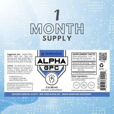 FWS Alpha GPC Choline Liquid Drops - Brain Supplement for Memory and Focus - Fast Acting Nootropic Brain Support Supplement - 99% Pure L Alpha-GPC - 300mg - 30 Day Supply - Supports Healthy Brain