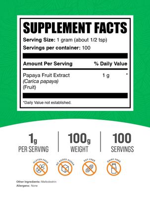 BulkSupplements.com Papaya Fruit Extract Powder - from Carica Papaya, Papaya Extract - for Digestive Support, Papaya Powder - Gluten Free, 1000mg per Serving, 100g (3.5 oz) (Pack of 1)