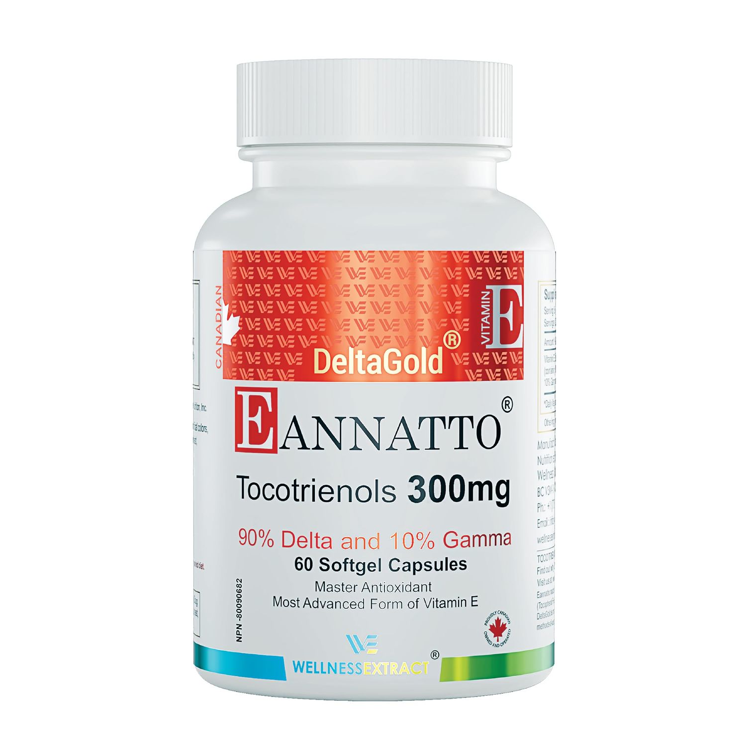WELLNESS EXTRACT Eannatto Tocotrienols Vitamin E Supplements Tocopherol Free, Supports Immune Health, Non-GMO, Gluten Free &amp; Antioxidant (300MG 60 Softgels)