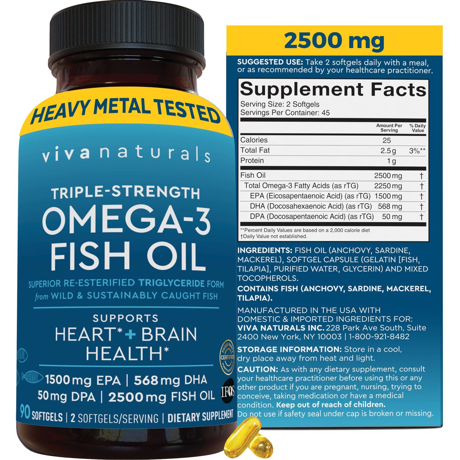 Fish Oil Omega 3 Supplement for Women - Triple Strength 2500 mg Fish Oil Pills with DPA DHA EPA Omega 3 Supplement with Re-Esterified Omega 3 Fatty Acids - 90 Pescatarian-Friendly Softgels