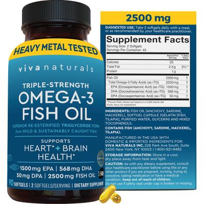 Fish Oil Omega 3 Supplement for Women - Triple Strength 2500 mg Fish Oil Pills with DPA DHA EPA Omega 3 Supplement with Re-Esterified Omega 3 Fatty Acids - 90 Pescatarian-Friendly Softgels
