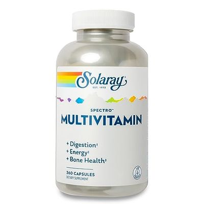 SOLARAY Spectro Multivitamin with Iron - Multi Vitamin with Calcium, Magnesium, Energizing Greens, Herbs &amp; Digestive Enzymes - Digestion, Energy, and Bone Health Support (60 Servings, 360 Capsules)
