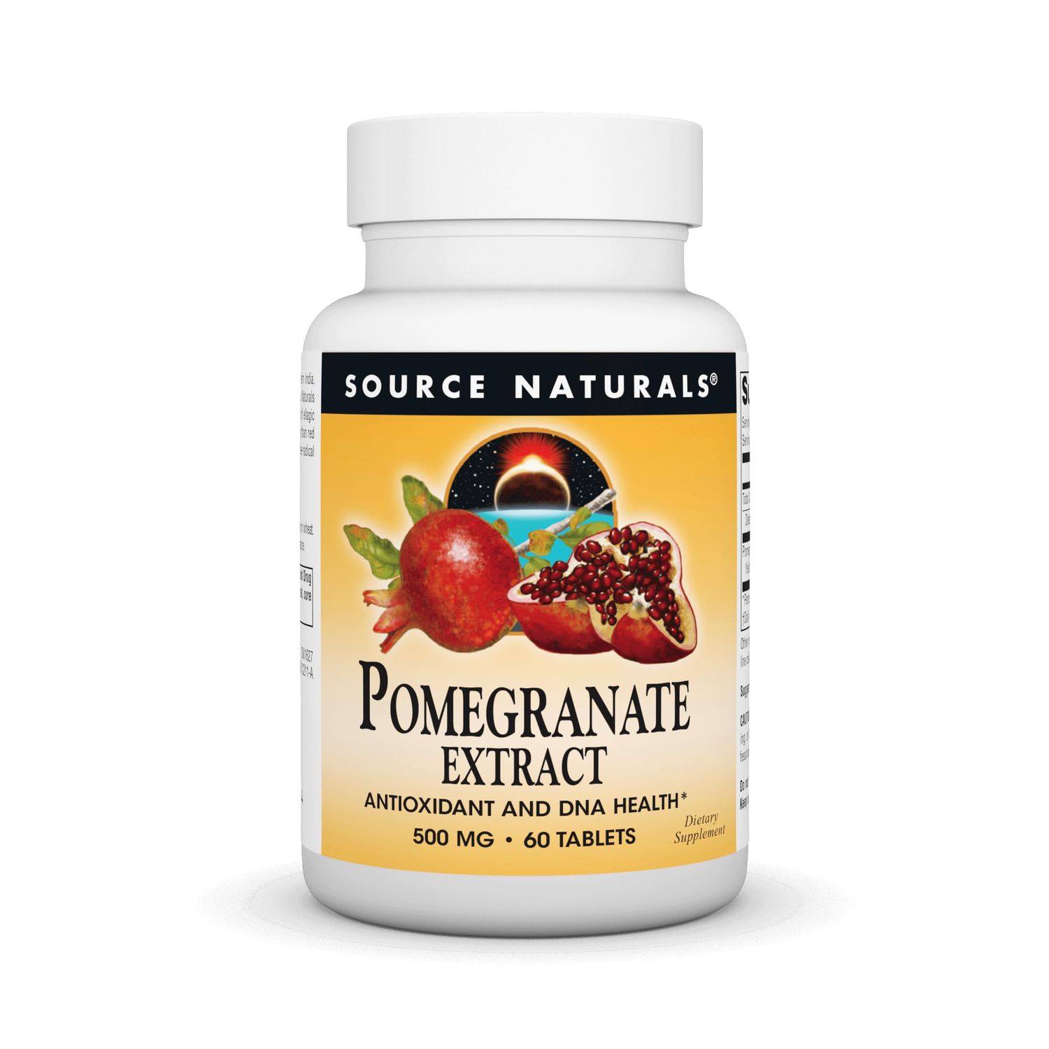 Source Naturals Pomegranate Extract 500mg Complete Whole Fruit Ellagic Acid Antioxidant &amp; Added Fiber - 60 Tablets