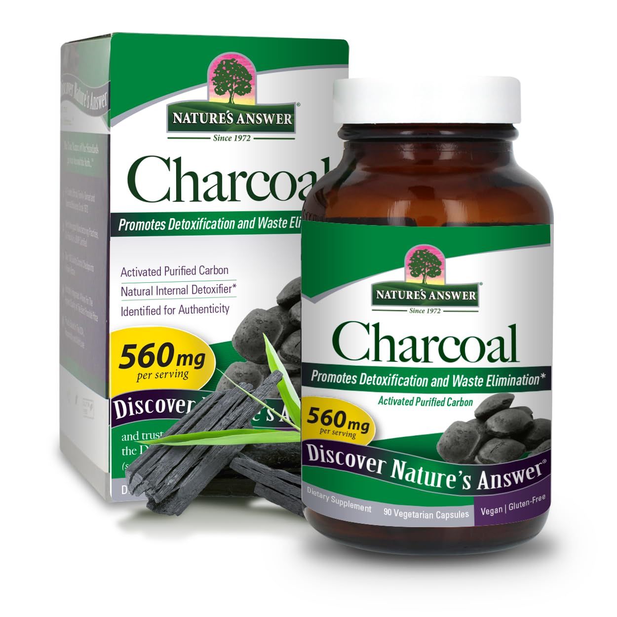 Nature&#39;s Answer Activated Charcoal 560mg 90-Capsules | Naturally Promotes Detoxification &amp; Waste Elimination | Vegan, Gluten &amp; Alcohol-Free, No Preservatives or Artificial Flavors | Single Count