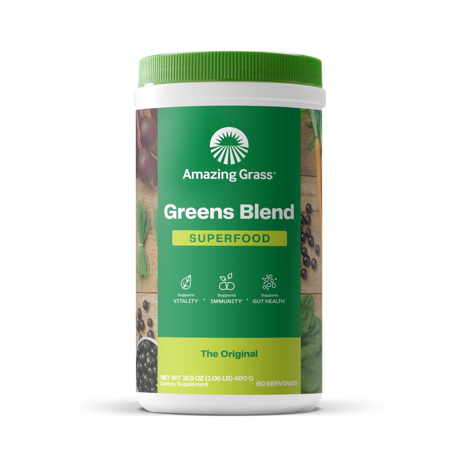 Amazing Grass Greens Superfood Powder: Greens Powder with Digestive Enzymes &amp; Probiotics, Organic Spirulina, Chlorella, and Beet Root Powder, Original, 60 Servings