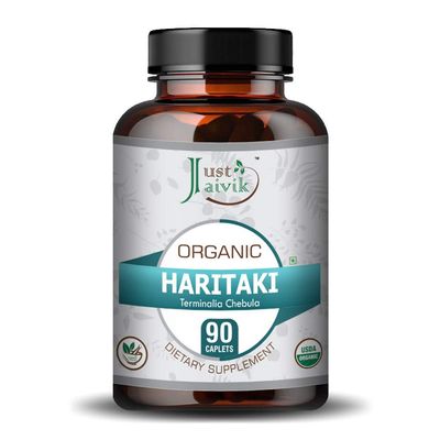 Just Jaivik Organic Haritaki (Terminalia Chebula) Tablets As Dietary Supplements - 750mg (90 Tablets) | Detoxification &amp; Rejuvenation for Vata