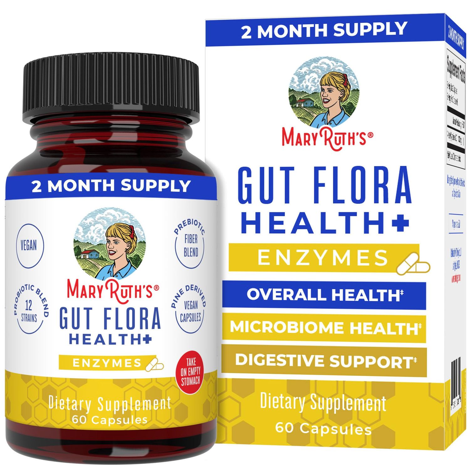 MaryRuth Organics Gut Flora Health+ Enzymes | Up to 2 Month Supply | Prebiotic Probiotic Digestive Enzymes Blend for Healthy Gut Biome &amp; Digestive Support | Gastrointestinal Health | 60 Capsules