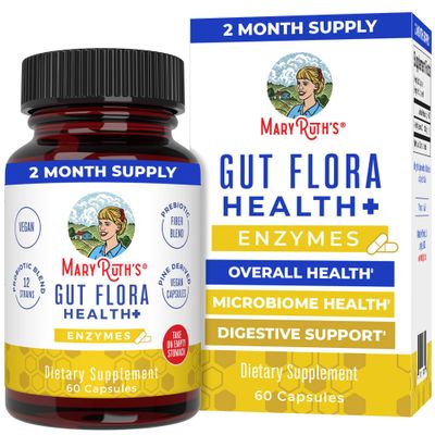 MaryRuth Organics Gut Flora Health+ Enzymes | Up to 2 Month Supply | Prebiotic Probiotic Digestive Enzymes Blend for Healthy Gut Biome &amp; Digestive Support | Gastrointestinal Health | 60 Capsules