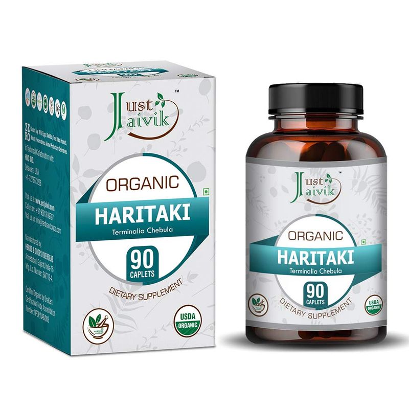 Just Jaivik Organic Haritaki (Terminalia Chebula) Tablets As Dietary Supplements - 750mg (90 Tablets) | Detoxification &amp; Rejuvenation for Vata