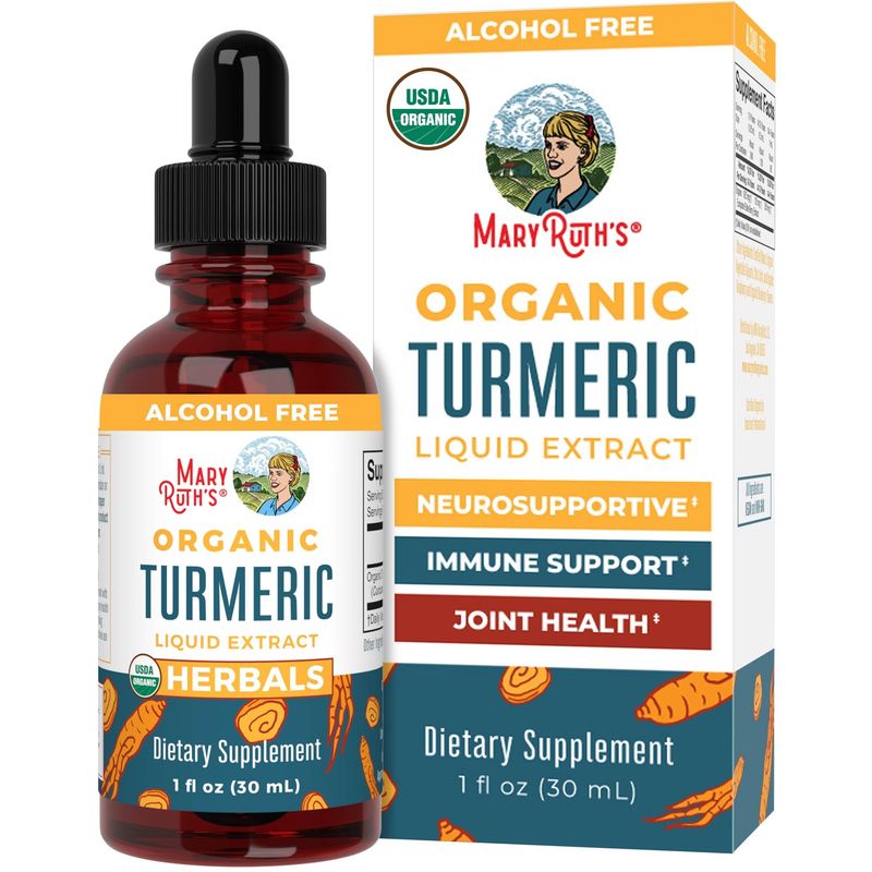 MaryRuth Organics Turmeric Curcumin Liquid Drops Sugar Free | USDA Organic | Organic Turmeric Supplement | Joint Support Supplement | Liver Support | Non-GMO | Gluten Free | Vegan | 1 Fl Oz