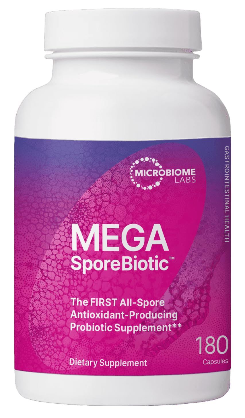 Microbiome Labs MegaSporeBiotic Probiotics for Women &amp; Men - Spore Based Probiotic Nutritional Supplements for Digestive &amp; Gut Health Support - Shelf Stable &amp; Travel-Friendly (180 Capsules)