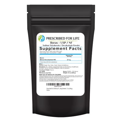 Prescribed for Life Borax Powder | Pure USP-NF Grade All Natural Sodium Borate Powder | Household Laundry Booster, Slime Activator &amp; Multipurpose Cleaning Powder (12oz / 340g)