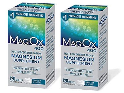 Mag-Ox 400 Magnesium Mineral Dietary Supplement Tablets, 483 mg Magnesium Oxide, Pharmaceutical Grade, 120 Count, (Pack of 2)
