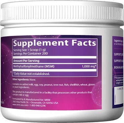 MRM Nutrition MSM Crystals | Methyl-sulfonyl-Methane Drink Mix | Joint Health | Hair + Skin + Nails | Bioavailable Form of Sulfur | Gluten-Free + Vegan | 200 Servings