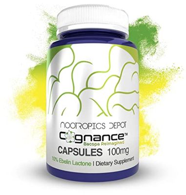 Nootropics Depot Cognance Enhanced Bacopa Capsules | 100mg | 10% Ebelin Lactone | Bacopa monnieri | Mood, Memory, &amp; 5-HT2A Activation, 180 Count (Pack of 1)