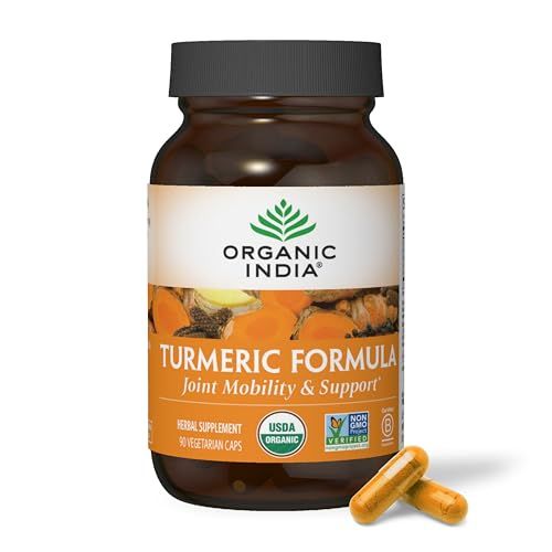 ORGANIC INDIA Turmeric Curcumin with Black Pepper - Organic Turmeric Supplement and Curcumin Supplement, Turmeric Capsules, Joint Support &amp; Immune System Support, Whole Root, Trikatu - 90 Capsules