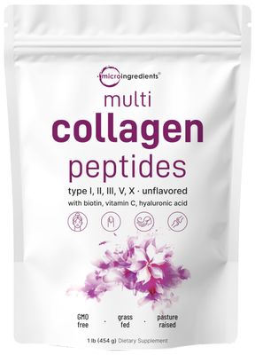Multi Collagen Peptides Powder, 16 Oz - Hydrolyzed Protein Peptides | Type I,II,III,V,X with Hyaluronic Acid, Biotin &amp; Vitamin C - Unflavored - Keto &amp; Paleo Friendly, Ez Mix in Drinks