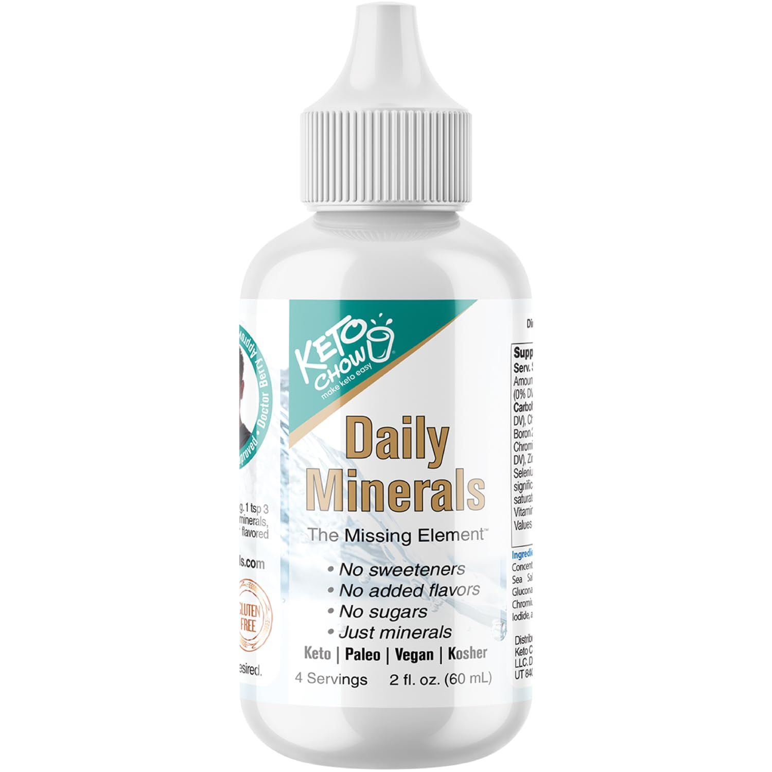 Keto Chow - Daily Minerals Drops - Promotes Electrolyte Balance - Copper, Magnesium, Chromium, Zinc, Boron, &amp; Selenium - Zero Sugar - Keto Friendly - Gluten Free - Vegan - Non GMO - Travel Size - 2 oz