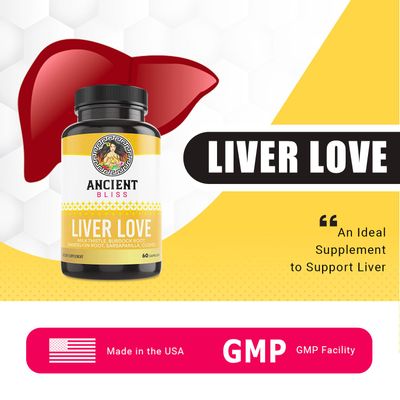 Ancient Bliss Liver Love - Natural Milk Thistle Liver Detox and Liver Health Cleanse Supplement - Support Healthy Liver in Men and Women - 60 Capsules - with Burdock, Dandelion, Cloves, and More