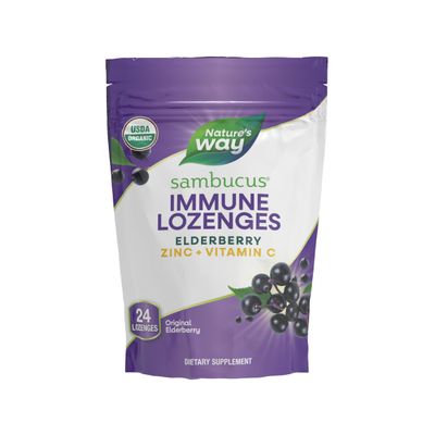 Natures Way Sambucus Organic Zinc Lozenges, Elderberry and Zinc Lozenges with Vitamin C, Certified Organic, 24 Lozenges